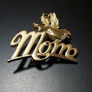 Vintage Gold-Tone "Mom" Angel Brooch Pin Jewelry Gift